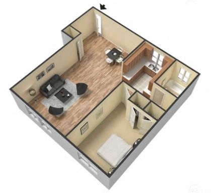 Floor plan for 1 bed, 1 bath, 850 sqft